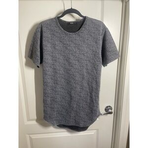 EPTM Mens Curve Hem Textured T-shirt Gray Black White Marled Medium